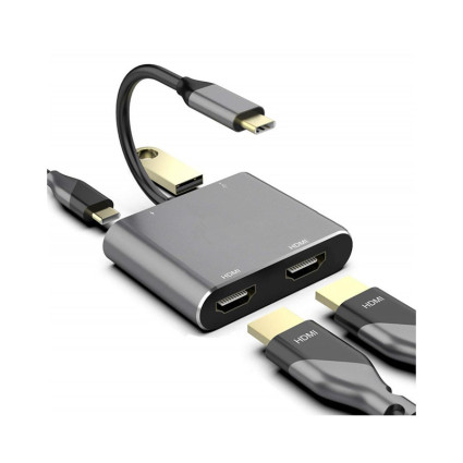 Adapter USB 3.1 tip C (M) - 2 x HDMI + USB 3.0 + PD 60W (4 u 1) E-GREEN - 1