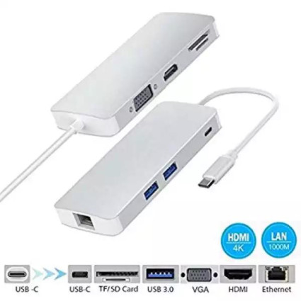 Adapter-konverter USB Tip C 3-1 na VGA/HDMI/4xUSB 3-0/SD/Type C/LAN Linkom  - 1