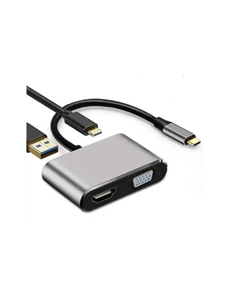 Adapter-konverter USB Tip C na HDMI 4K/VGA/1xUSB 3-0/Type C Linkom  - 1