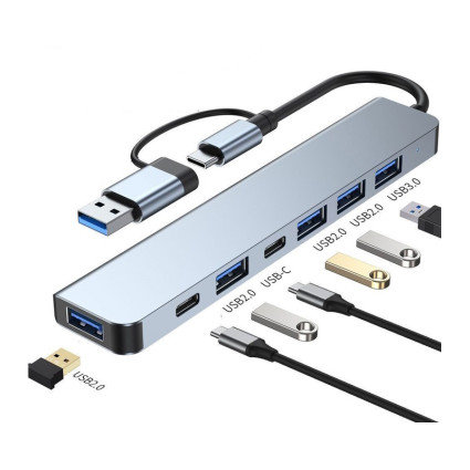 Adapter USB 3.0/USB 3.1 tip C (M) - USB 3.0 + 3 x USB 2.0 + 3.5mm audio + SD/TF + 1 x tip C (8 u 2) E-GREEN - 1