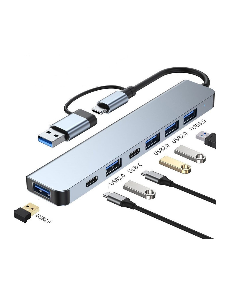 Adapter USB 3.0/USB 3.1 tip C (M) - USB 3.0 + 3 x USB 2.0 + 3.5mm audio + SD/TF + 1 x tip C (8 u 2) E-GREEN - 1