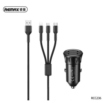 Auto punjac Remax RCC236 2 x USB+ kabl 3u1 lightning/USB-C/USB micro 2.4A  - 1