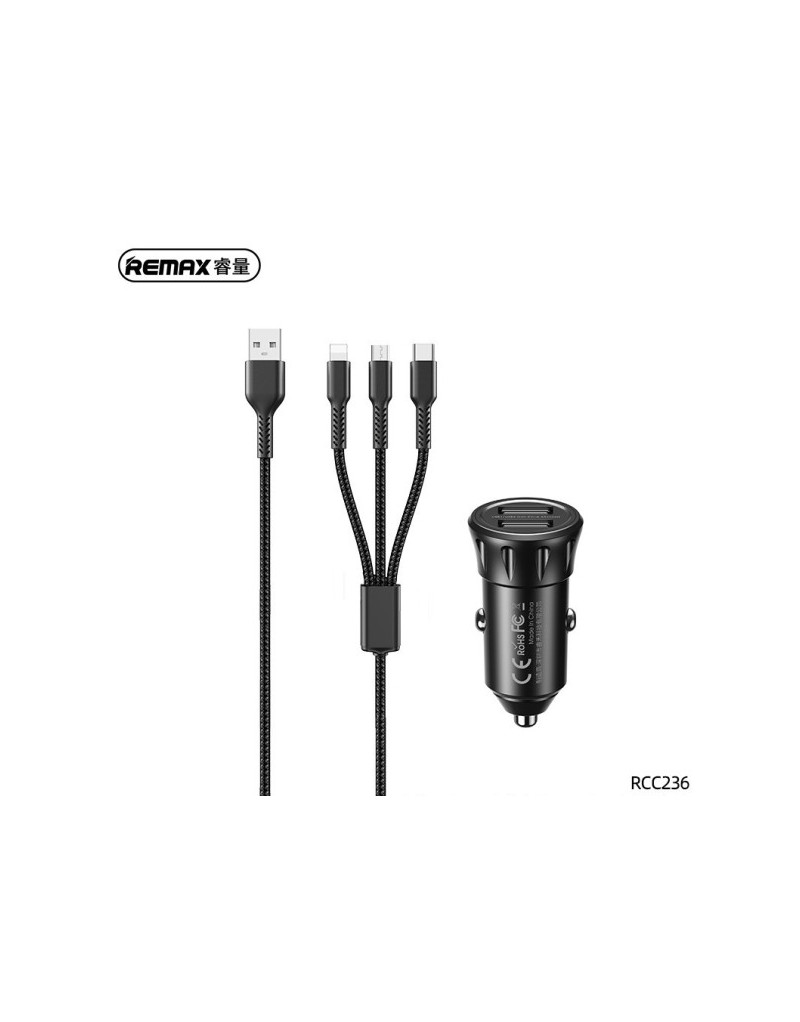 Auto punjac Remax RCC236 2 x USB+ kabl 3u1 lightning/USB-C/USB micro 2.4A  - 1