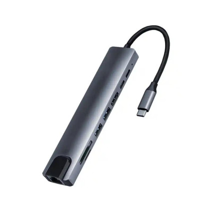 Adapter konverter Tip C- HDMI/2xUSB 3-0/TF/SD/2xTip C/RJ45 Linkom  - 1