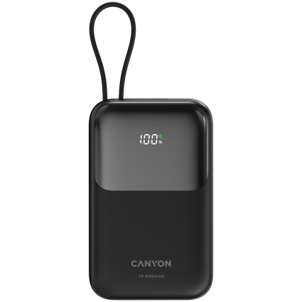 CANYON power bank OnPower 101 built-in cable 10000 mAh PD22 5W Black  - 1