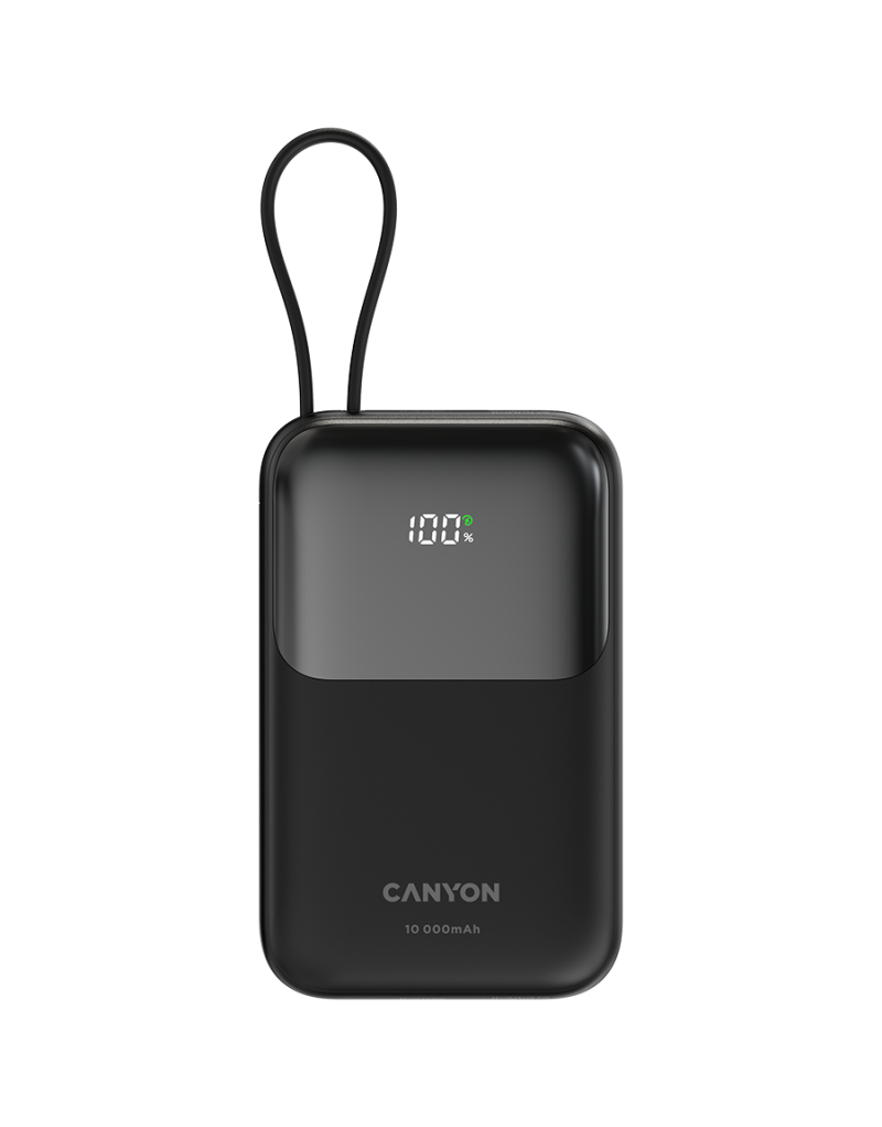 CANYON power bank OnPower 101 built-in cable 10000 mAh PD22 5W Black - 1 CANYON power bank OnPower 101 built-in cable 10000 mAh PD22 5W Black - 1