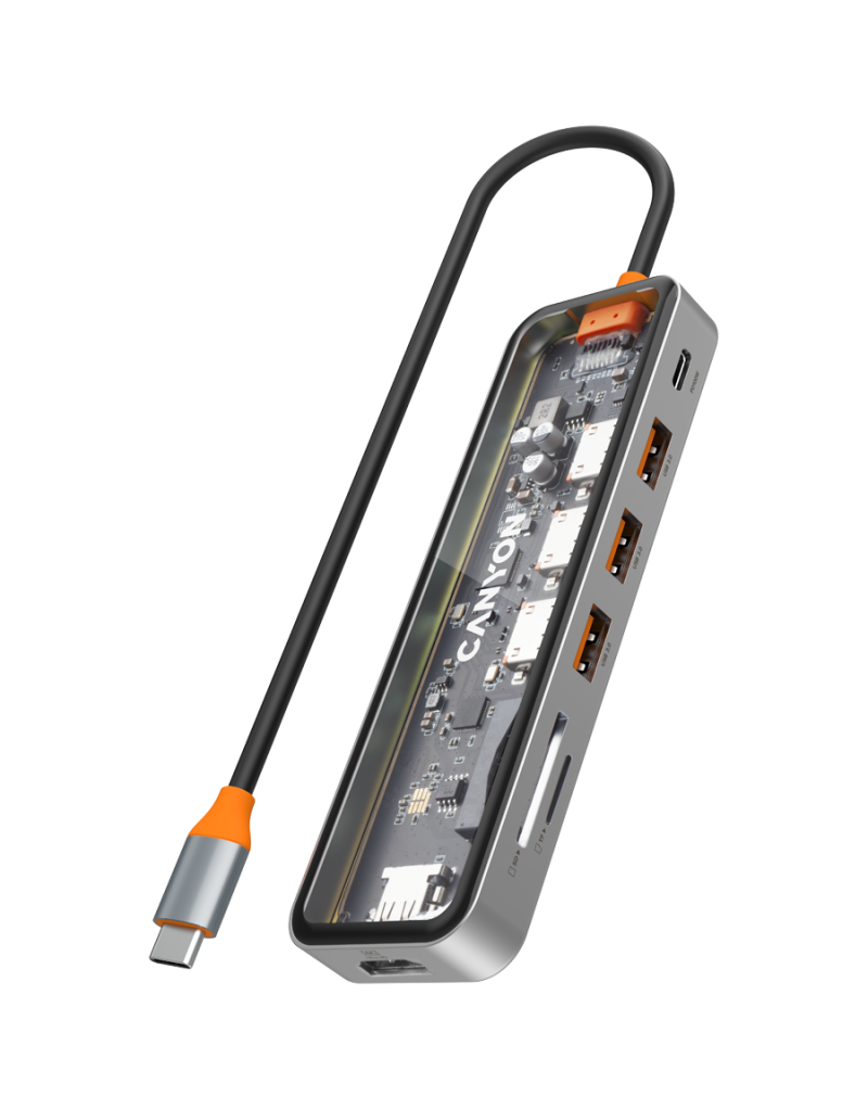 CANYON hub DS-13 7in1 4k USB-C Transparent Space Grey  - 1