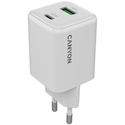 CANYON charger CU45AC GaN 45W 1xPD 1xQC EU White  - 1