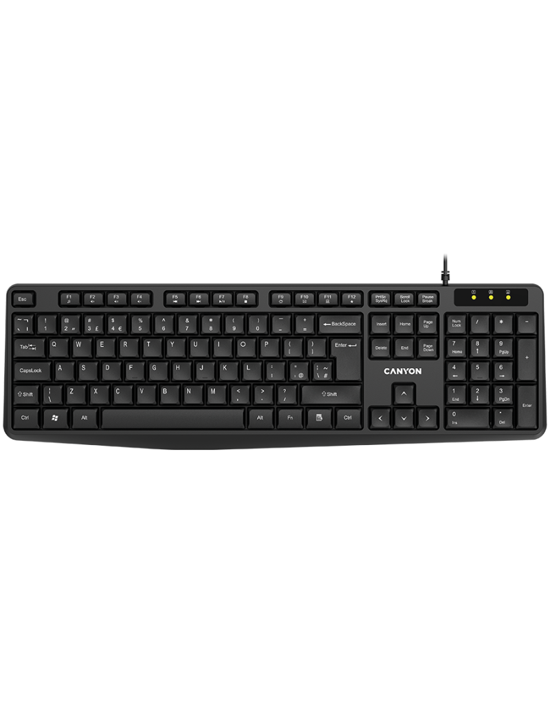  CANYON KB-1, Wired Keyboard, 104 keys, USB2 0, Black, cable length 1 5m, 443 145...  - 1