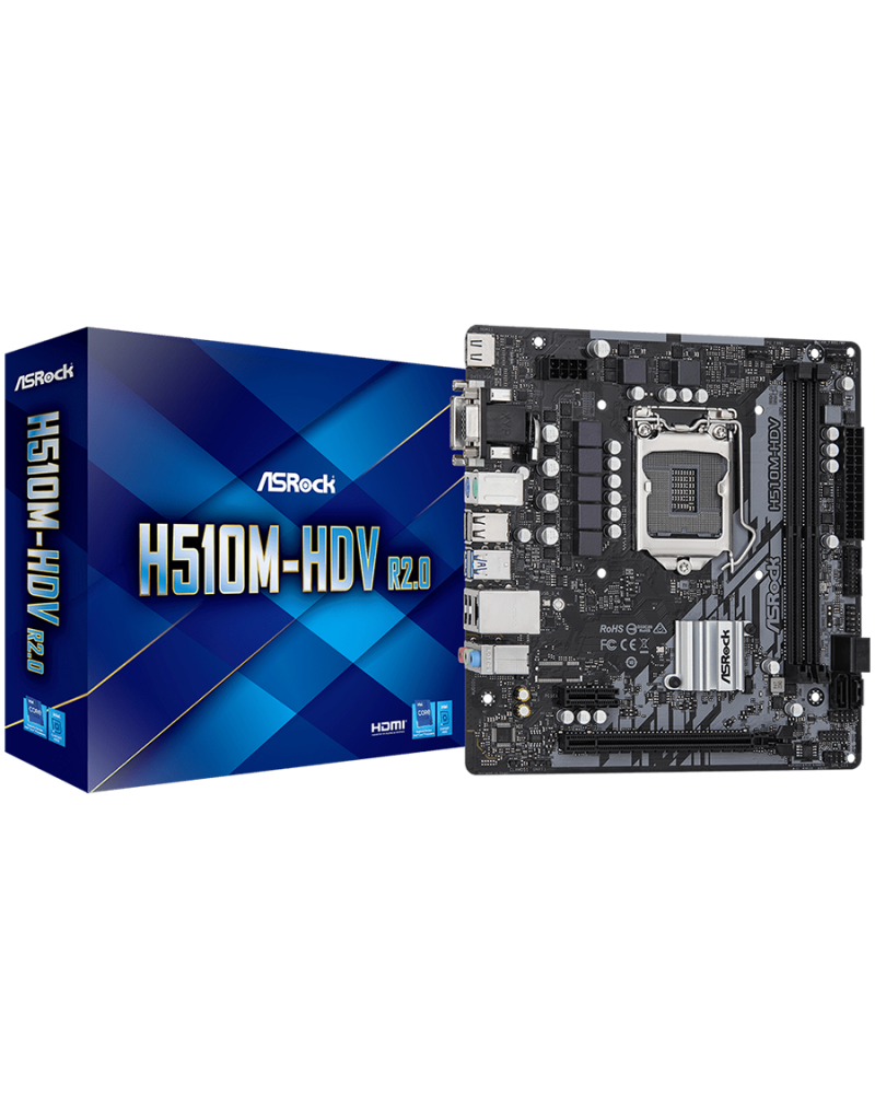 ASROCK Main Board Desktop H510M-HDV H510, S1200, 2xDDR4, 1xPCIe 4 0x16, 1xPCIe 3 0x1, 4xSATA3, 4xUSB3 2 Gen1, VGA, DVI-D, HDMI, ASROCK Main Board Desktop H510M-HDV H510, S1200, 2xDDR4, 1xPCIe 4 0x16, 1xPCIe 3 0x1, 4xSATA3, 4xUSB3 2 Gen1, VGA, DVI-D, HDMI,