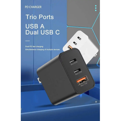 Kućni punjač Eima EM01 65W 2xPD 25W/65W 1xUSB+Type C na Type C crni  - 1