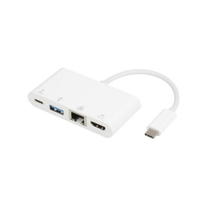 Adapter USB 3.1 tip C (M) - HDMI + USB3.0 + RJ45 + tip C (F) beli E-GREEN - 3