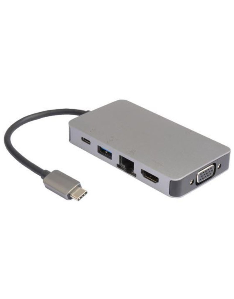 Adapter USB 3.1 tip C (M) - HDMI + VGA + 2xUSB 3.0 + RJ45 + tip C (F) beli E-GREEN - 3