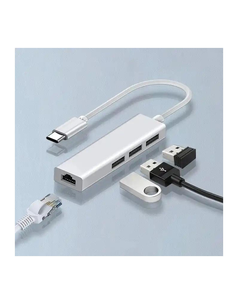 Adapter konverter Tip C -RJ45 100mb/2xUSB 2-0/1xUSB 3-0 Kettz  - 1