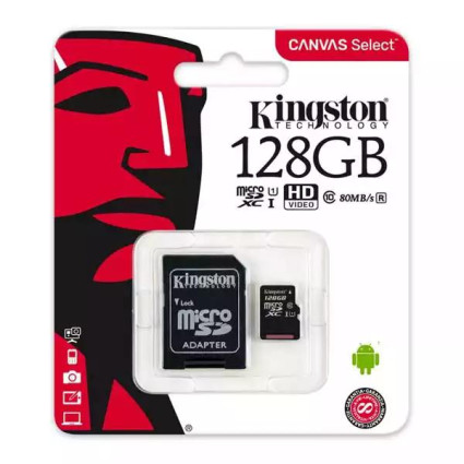 Micro SD Card 128GB Kingston + Adapter Class 10 SDCS2/128GB  - 1