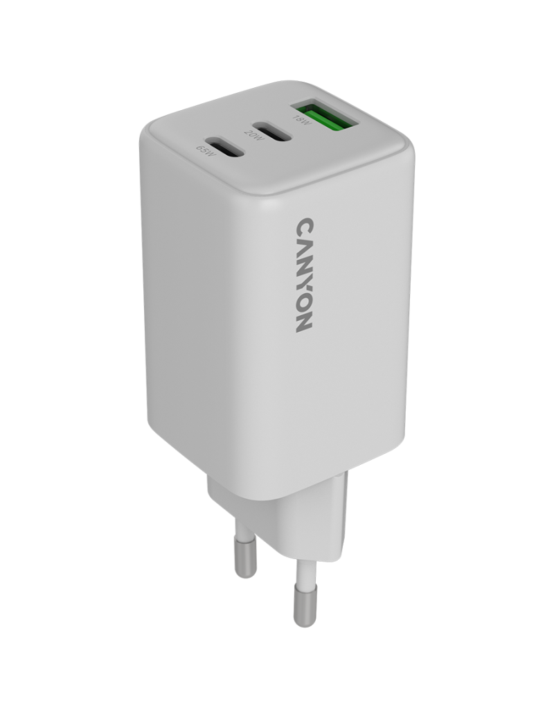 CANYON charger CU65ACC GaN 65W 2xPD 1xQC EU White - 1 CANYON charger CU65ACC GaN 65W 2xPD 1xQC EU White - 1