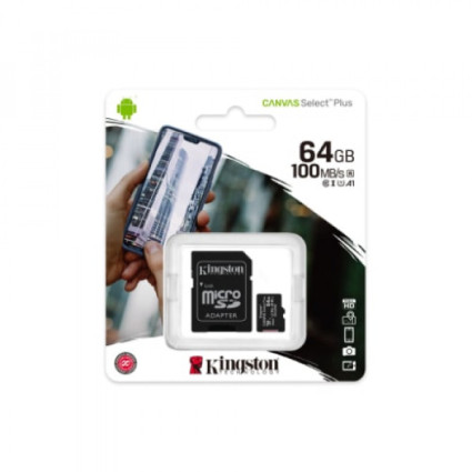 Micro SD Kingston 64GB Canvas Select Plus SDCS2/64GB +adapter Class10  - 1