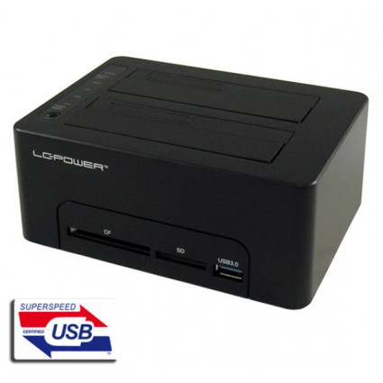 HDD D. Station dual bay LC-DOCK-U3-CR 2xSSD/HDD, Black, Cardreader,1xUSB3.0 HUB  - 1