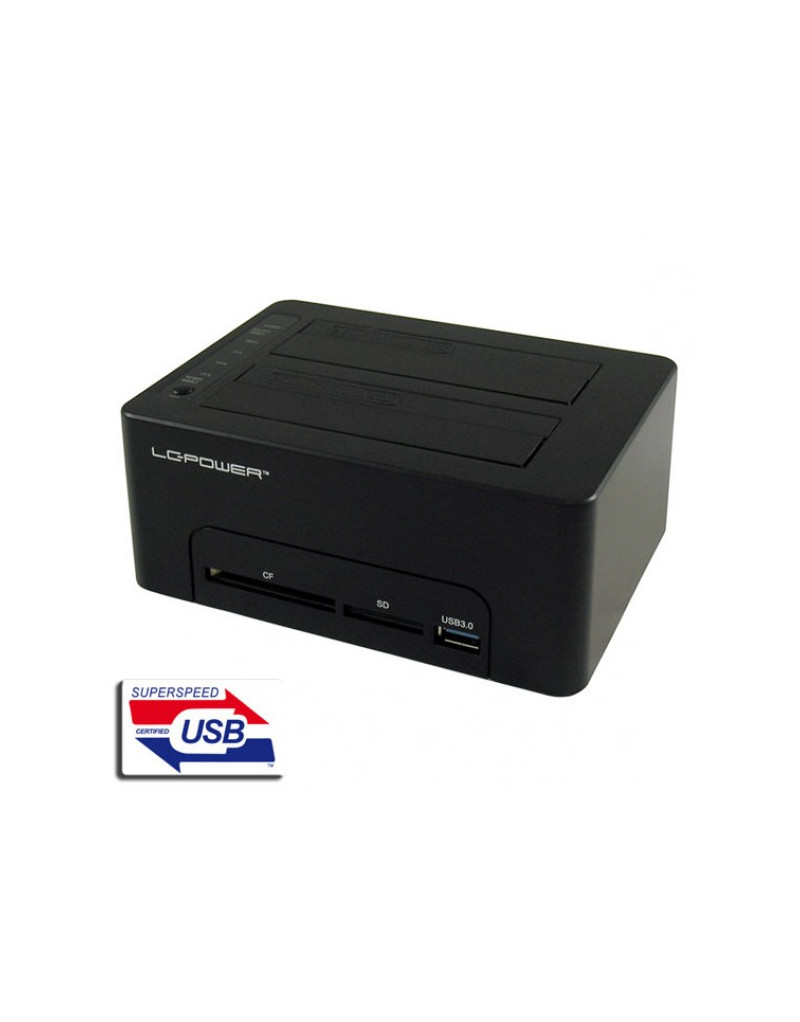 HDD D. Station dual bay LC-DOCK-U3-CR 2xSSD/HDD, Black, Cardreader,1xUSB3.0 HUB  - 1