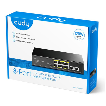 FS1010P 8-Port 10/100M PoE+ Switch with 2 Uplink Ports CUDY - 1