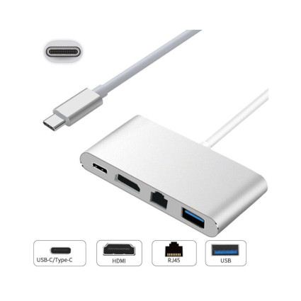 Adapter USB Tip C - HDMI + USB 3.0 + Tip C + RJ45 (F) E-GREEN - 1