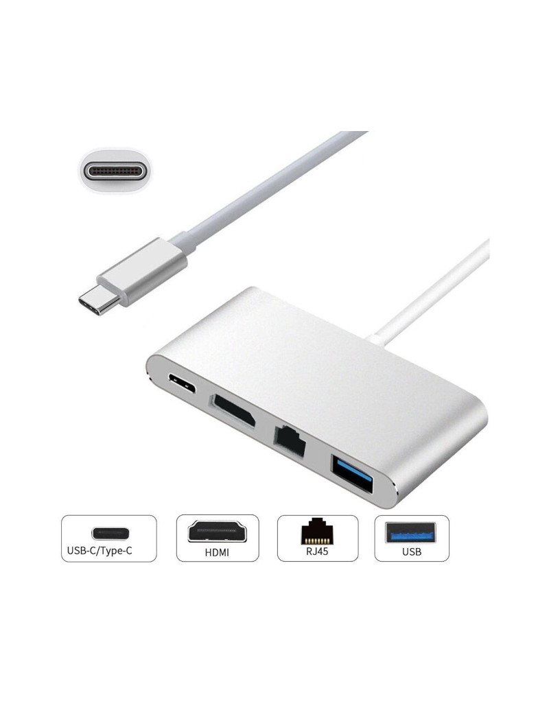 Adapter USB Tip C - HDMI + USB 3.0 + Tip C + RJ45 (F) E-GREEN - 1