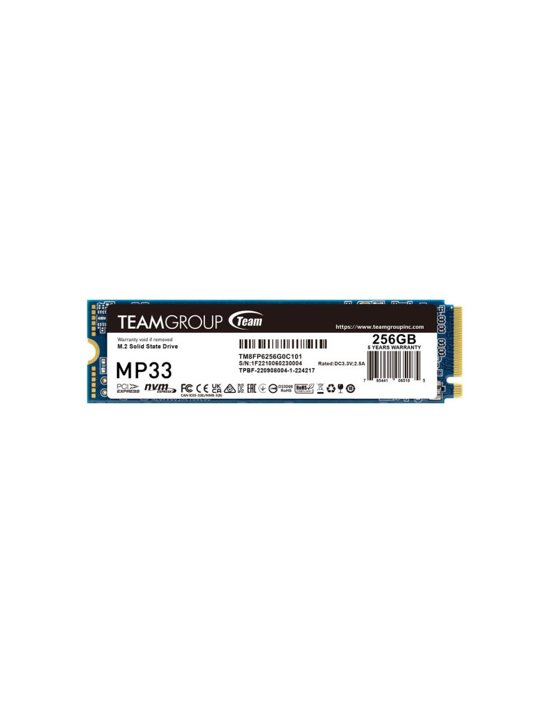 SSD M.2 NVMe TeamGroup 256GB MP33 Gen3x4 1600MBs/1000MBs TM8FP6256G0C101 - 1 SSD M.2 NVMe TeamGroup 256GB MP33 Gen3x4 1600MBs/1000MBs TM8FP6256G0C101 - 1