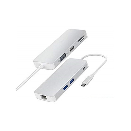 Adapter-konvertor TIP C na VGA+HDMI+SD/MICRO SD+RJ 45+2xUSB3.0+TIP C FAST ASIA - 1