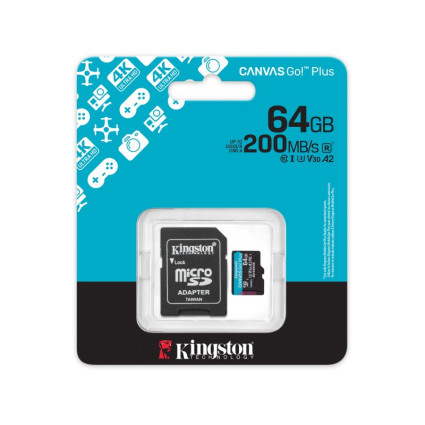 Memorijska kartica U3 V30 microSDXC 64GB Canvas Go Plus 200MB/s A2 + adapter SDCG4/64GB KINGSTON - 1