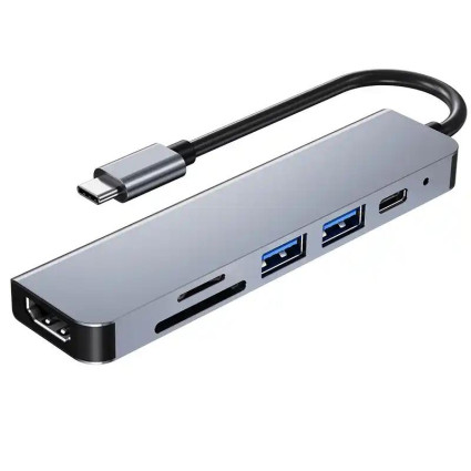 Adapter Tip C 6/1 4K HDMI/USBx2/SD/TF/USB-C/PD 87W KT-601G Kettz  - 1