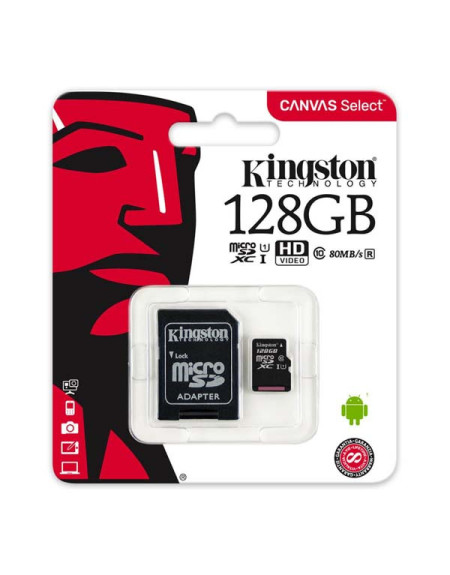 Micro SD Card 128GB Kingston + Adapter Class 10 SDCS2/128GB  - 1