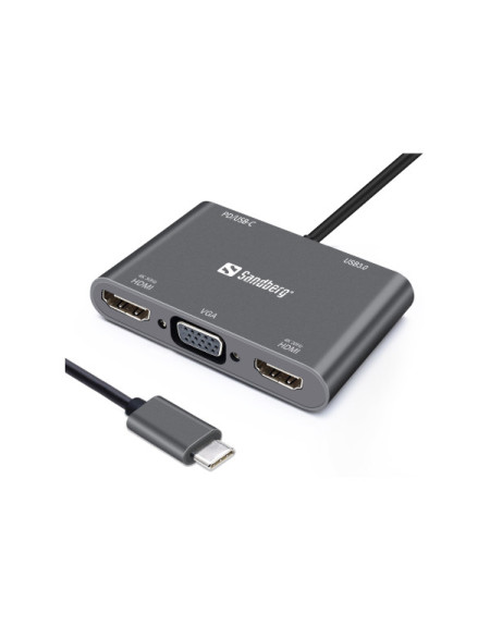 Docking station Sandberg USB-C - 2xHDMI/VGA/USB 3.0/USB C PD