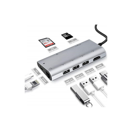 Adapter-konvertor TIP C na 3xUSB3.0+HDMI 4K+2xSD/MICRO+RJ45+TIP