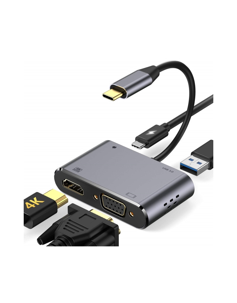 Adapter USB 3.1 Tip C (M) - HDMI+VGA+ 3.0 USB + tip C