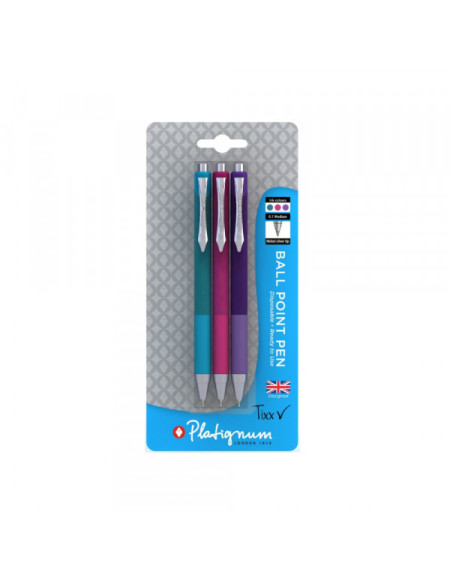 Hemijska olovka Platignum Tixx  blister 3 komada   (tikriz  pink & ljubi  asta)  - 1