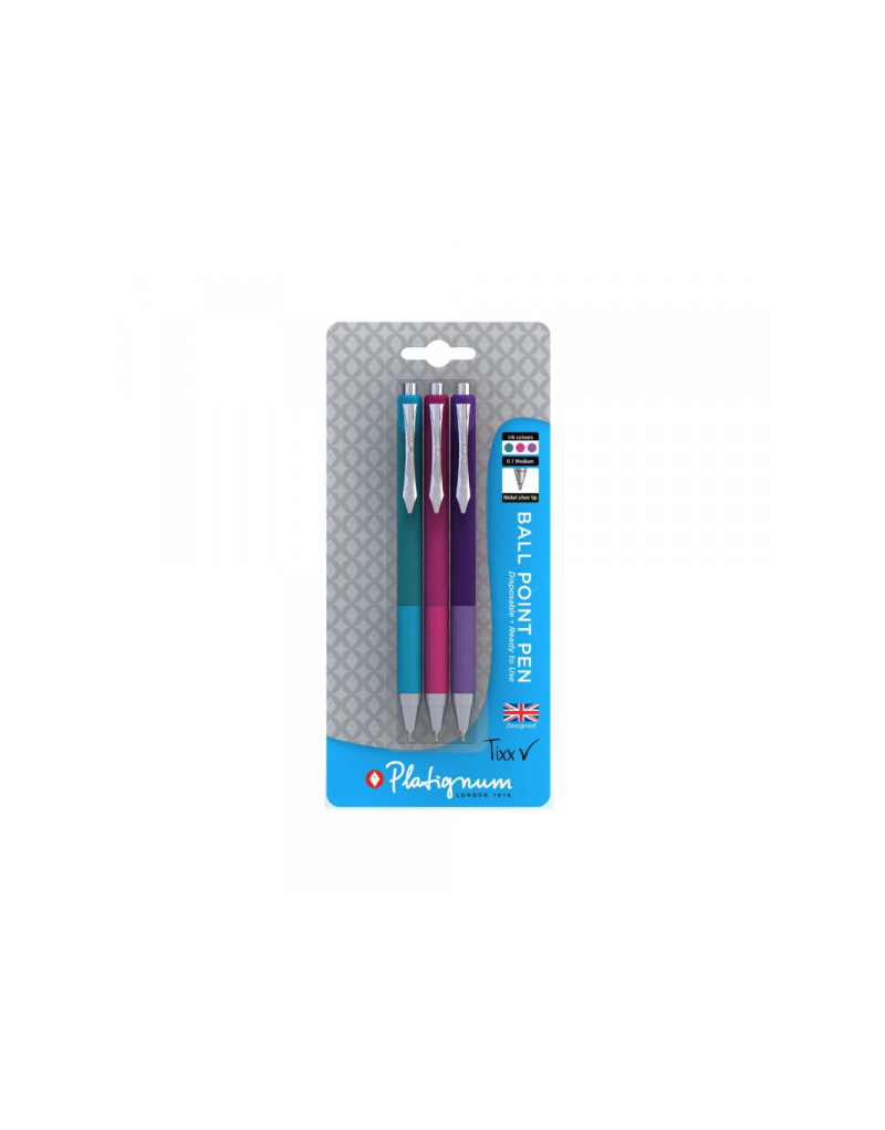 Hemijska olovka Platignum Tixx  blister 3 komada   (tikriz  pink & ljubi  asta)  - 1