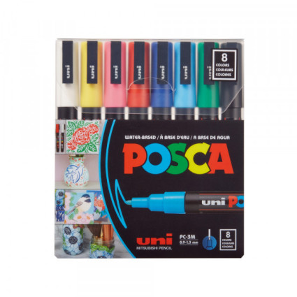 Marker Uni SET PC-3M POSCA /0.9-1 3mm 8 KOM osnovne boje  - 1