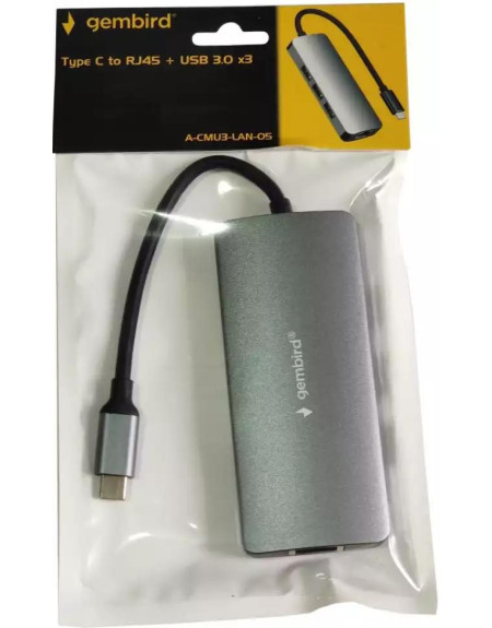  Adapter-konverter USB Tip C 3.1 na RJ45 10/100/1000 + 3 x USB 3.0 Aluminijum...  - 1