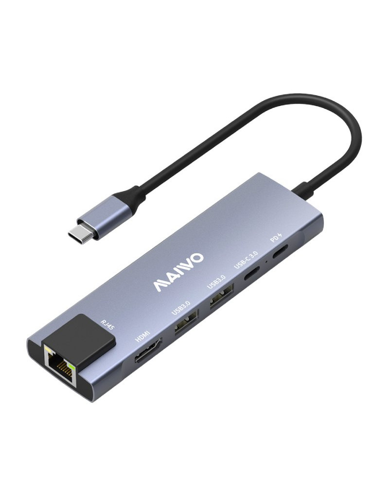 USB 3.1 Tup-C 6 u 1 adapter USB3.0+HDMI+USB C PD+USB C DATA+RJ45, KH06RH MAIWO - 1