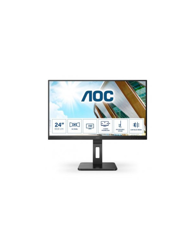 Monitor 23.8 AOC 24P2QM VA 1920x1080/75Hz/4ms/HDMI/DP/VGA/4xUSB/zvučnici  - 1