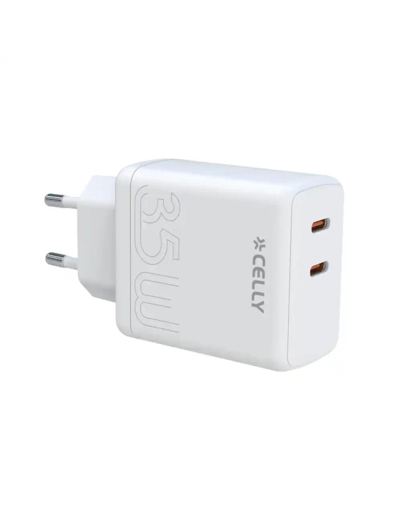 Kućni punjač Celly TC2USBC35WWH 35W 2x USB C  - 1