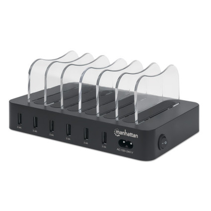 USB punjač 6-port Manhattan 102254 5V/2.4V/50W/držač za telefon Crni  - 1