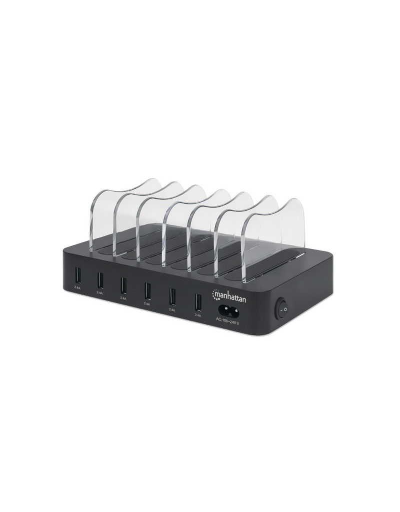 USB punjač 6-port Manhattan 102254 5V/2.4V/50W/držač za telefon Crni  - 1