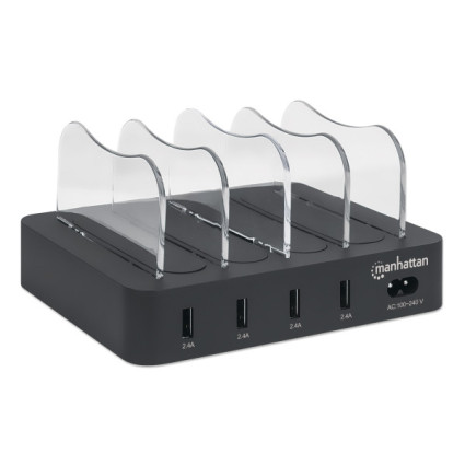 USB punjač 4-port Manhattan 102261 5V/2.4V/34W/držač za telefon Crni  - 1