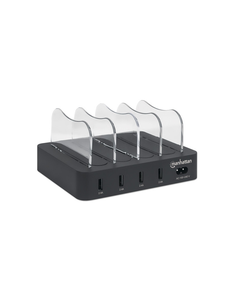 USB punjač 4-port Manhattan 102261 5V/2.4V/34W/držač za telefon Crni  - 1