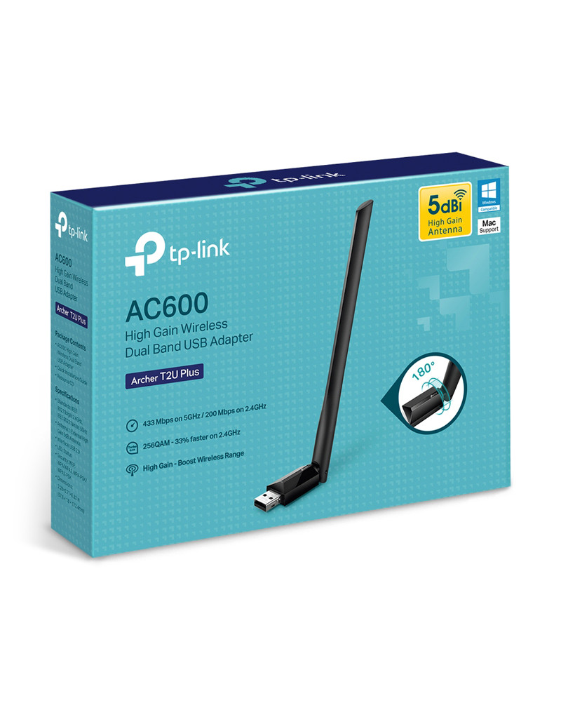 Archer T2U Plus AC600 high gain wireless 600Mb/s dual band USB Adapter TP-LINK - 1