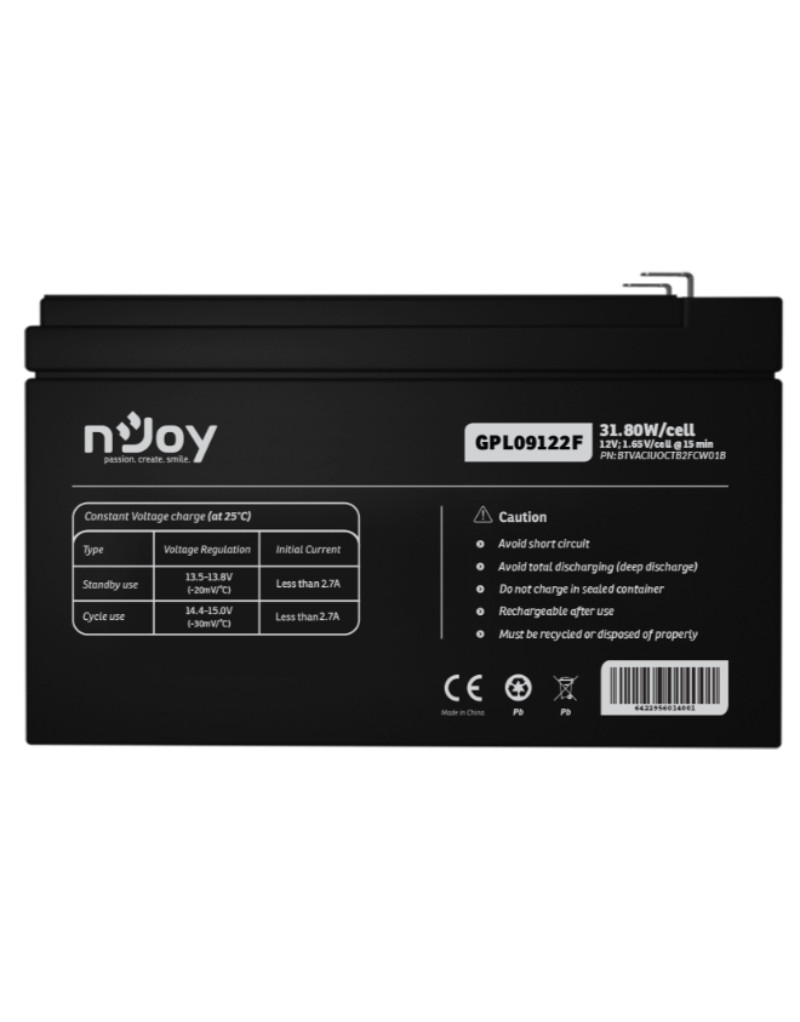 GPL09122F baterija za UPS 12V 9Ah (BTVACIUOCTB2FCW01B) NJOY - 1