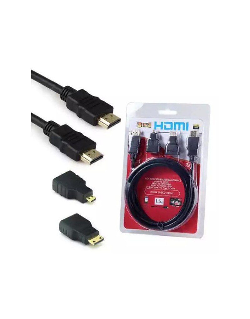 Kabl HDMI + adapteri Micro i Mini HDMI 1-5m Kettz - 1 Kabl HDMI + adapteri Micro i Mini HDMI 1-5m Kettz - 1