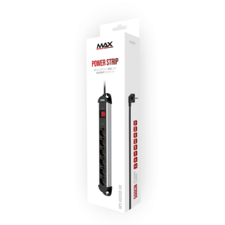 Produžni kabl sa prenaponskom zaštitom sa 6 utičnica MAX MPS-606SOB-5M/aluminijumsko kučište/5m