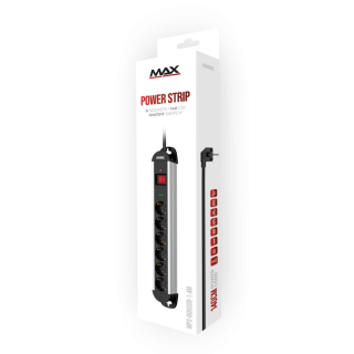 Produžni kabl sa prenaponskom zaštitom sa 6 utičnica MAX MPS-606SOB-1.4M/aluminijumsko kučište/1.4m
